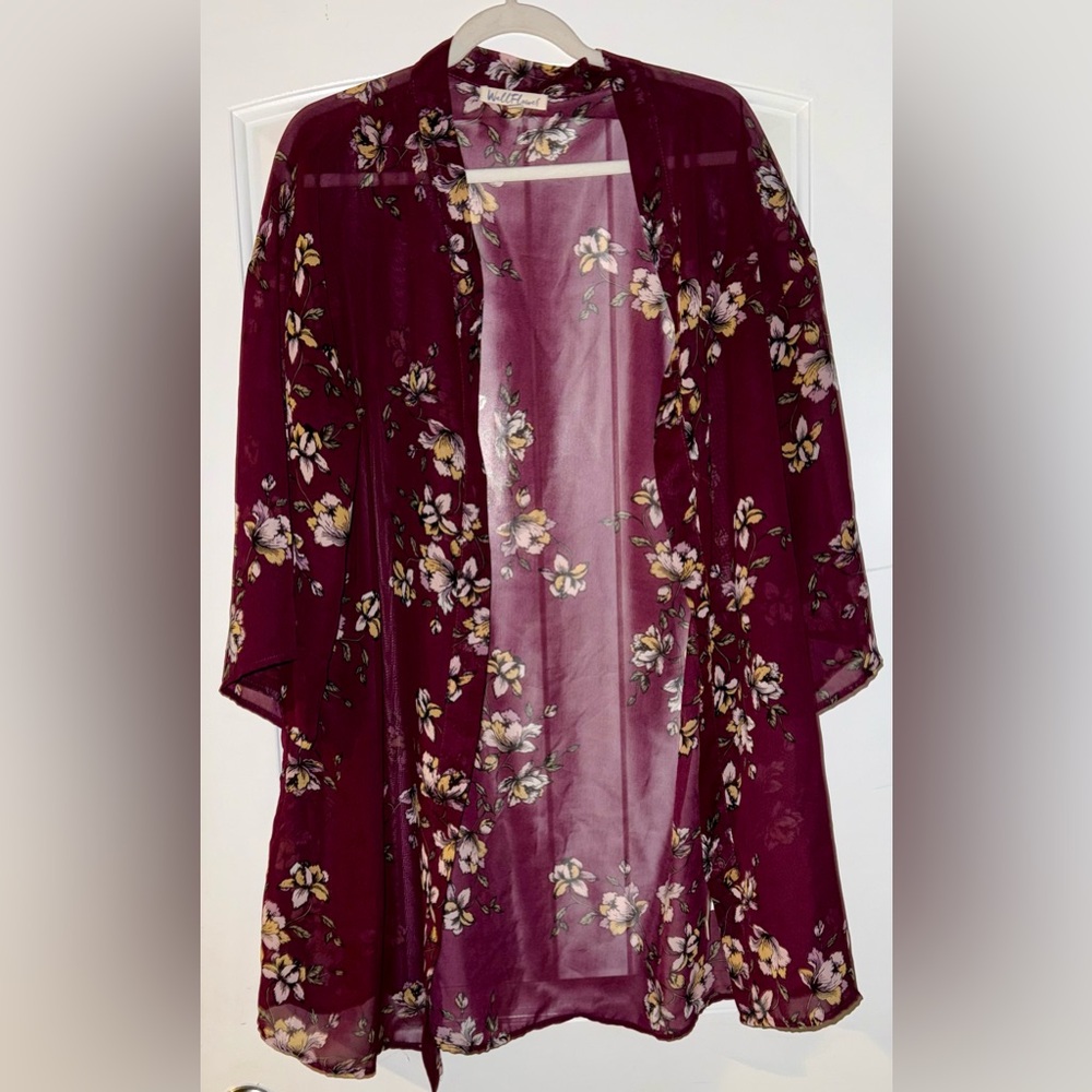 Wallflower Burgundy Floral Sheer Robe